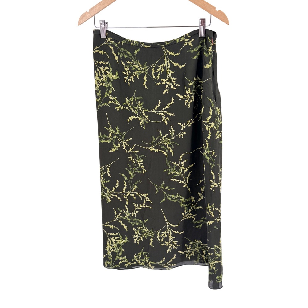 Vintage Rena Rowan 100% Silk Skirt Green 12 Floral Cottagecore Dark Academia